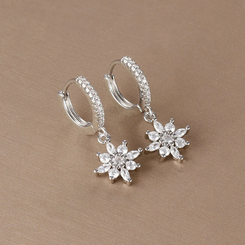 Luxury Stainless Steel Star Dangle Earrings with Sparkling Zircon