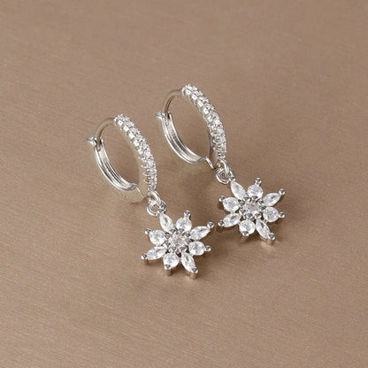 Luxury Stainless Steel Star Dangle Earrings with Sparkling Zircon