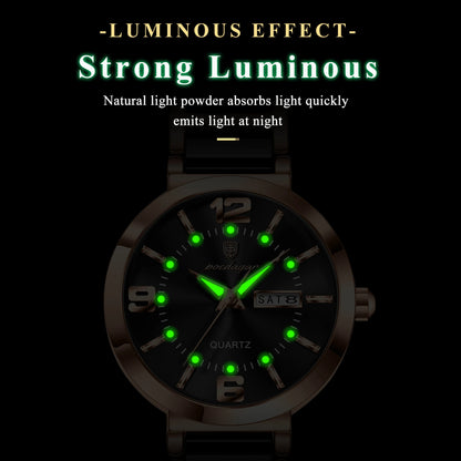 Luxury Stainless Steel Week & Date Quartz Watch