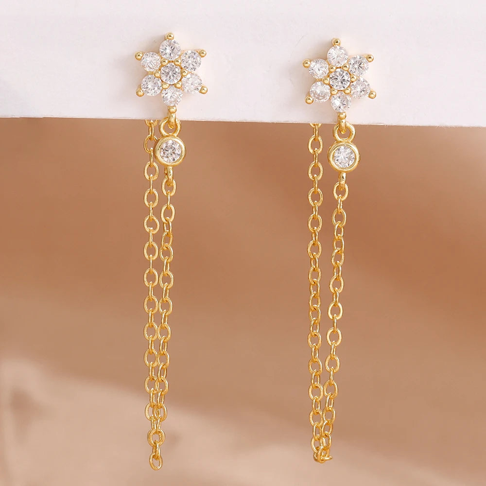 Luxury Stainless Steel Star Dangle Earrings with Sparkling Zircon
