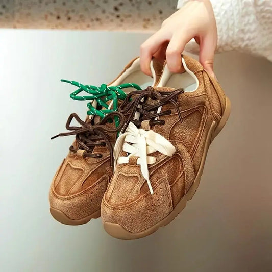 Genuine Leather Retro Trainer Sneakers