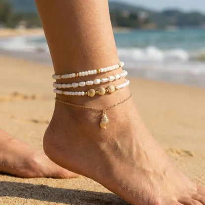 Bohemian Multi-Layer Beaded Anklet Set with Starfish Charm for Women