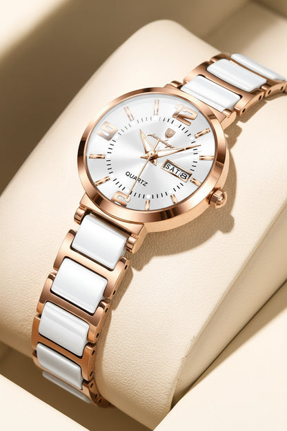 Luxury Stainless Steel Week & Date Quartz Watch