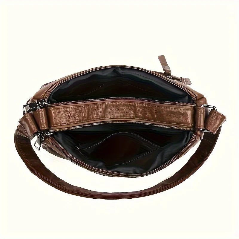 Vintage PU Crossbody Bag, Retro Multi Layer Shoulder Bag, Women's Fashion Handbag & Purse, Female Work Travel Messenger Bag