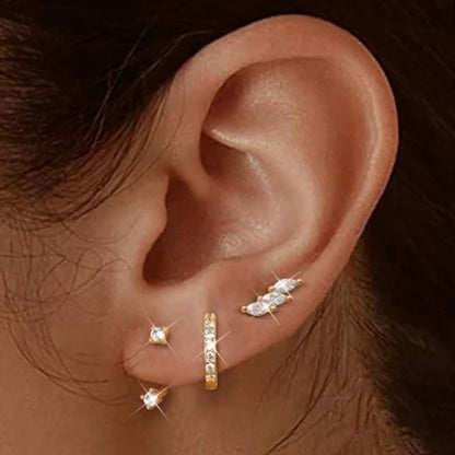3-Piece Stainless Steel Zircon Huggie Hoop Earrings Set for Women