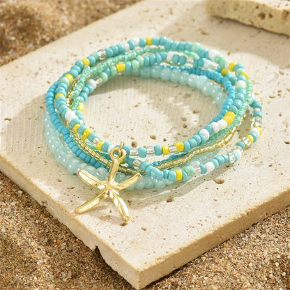 Bohemian Multi-Layer Beaded Anklet Set with Starfish Charm for Women