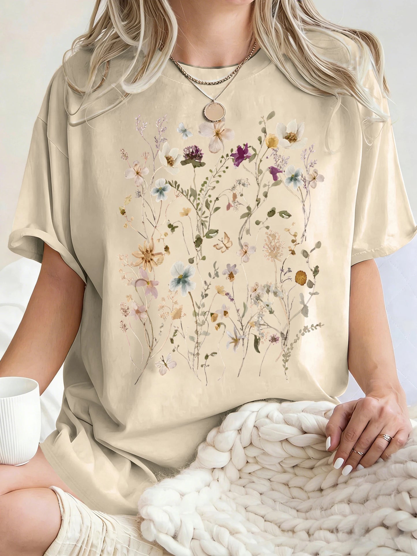 Floral Cluster Print Oversized Short Sleeve T-Shirt