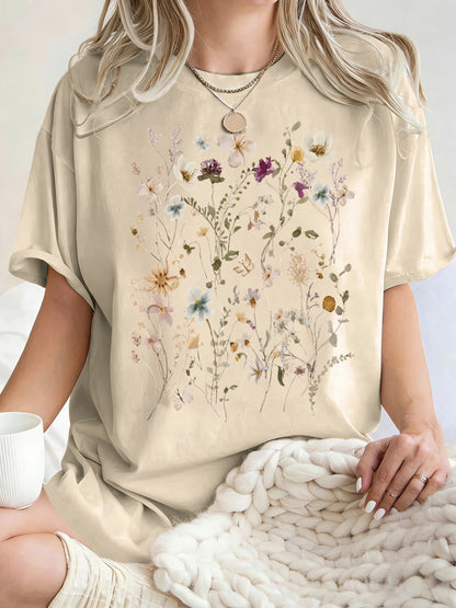 Floral Cluster Print Oversized Short Sleeve T-Shirt