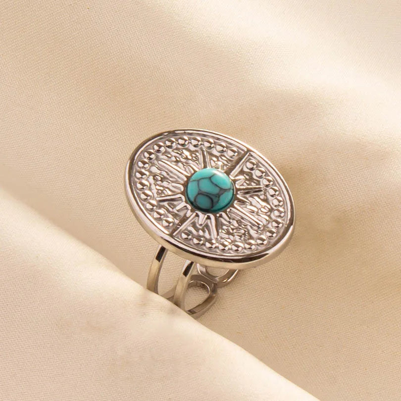 Bohemian Turquoise Gemstone Adjustable Ring for Women