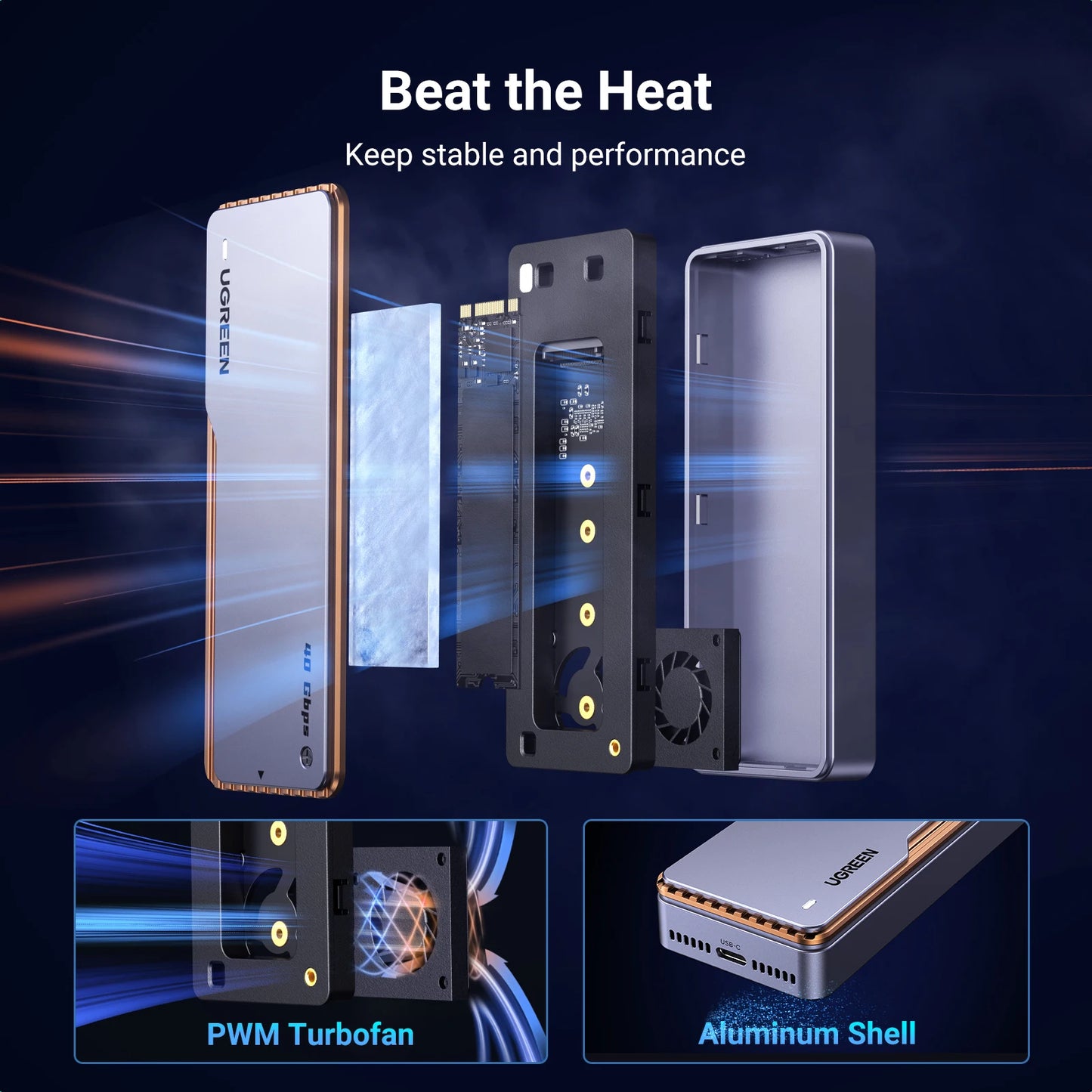 40Gbps USB4 M.2 NVMe SSD Enclosure with Aluminum Cooling Case