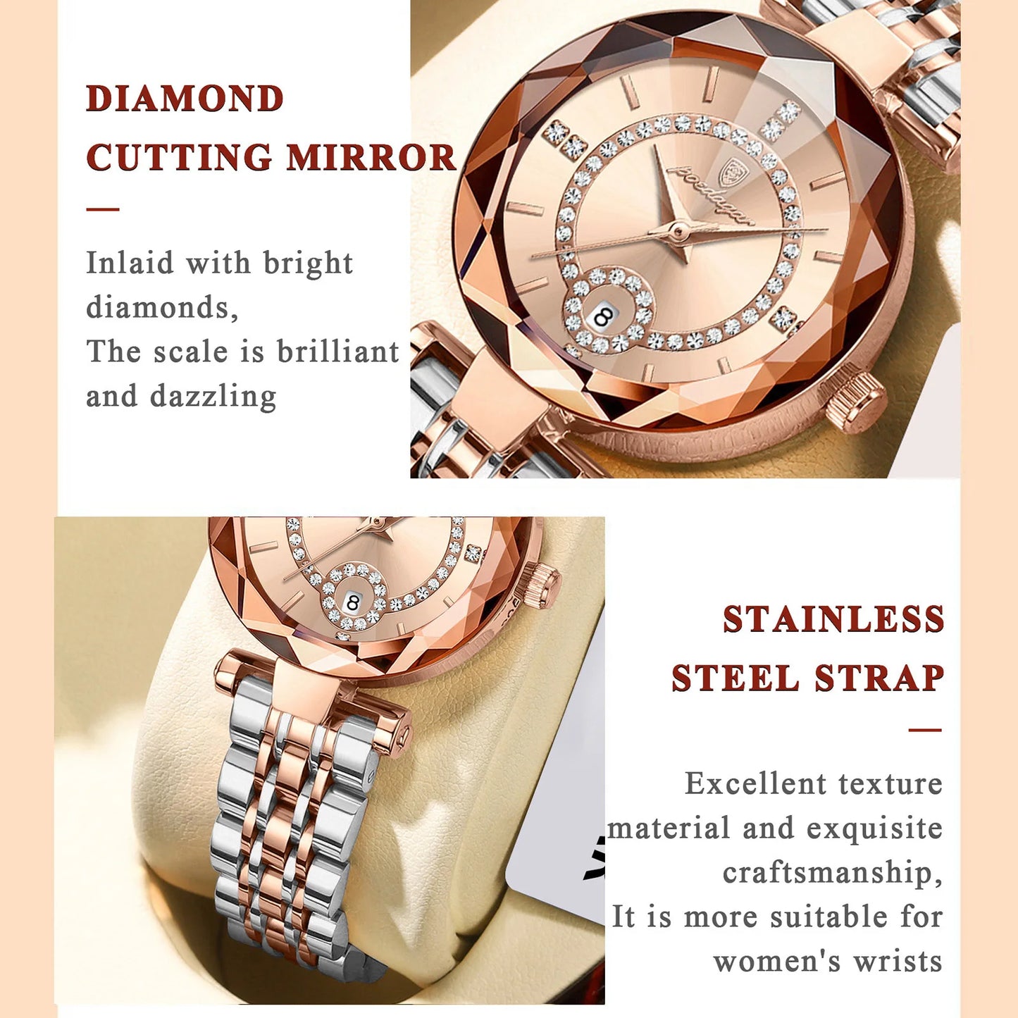 Luxury Stainless Steel Fashion Watch with Quartz Movement, Date Display & Water Resistance