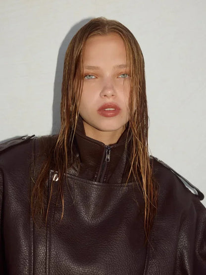 Lapel Collar Leather Jacket
