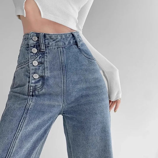 High-waisted Loose-fit Straight-leg Wide-leg Denim Pants