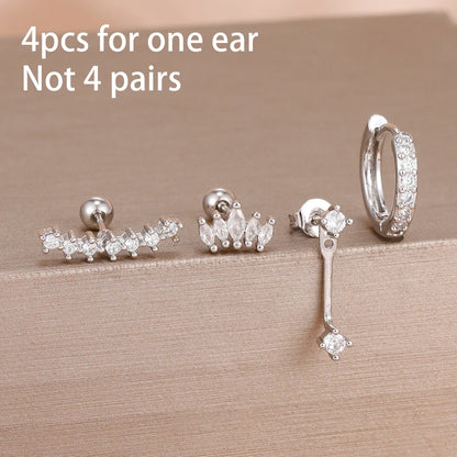 4-Piece Stainless Steel Zircon Huggie Hoop Earrings Set for Women