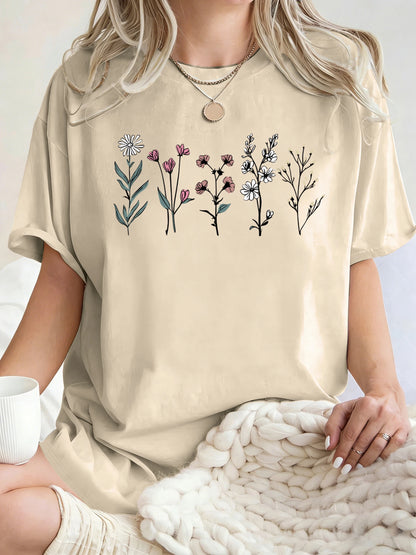 Floral Print Loose Fit Short Sleeve T-Shirt