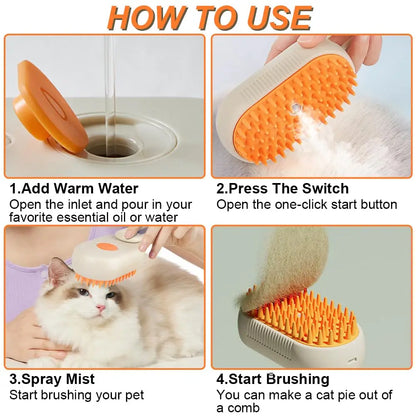 Steam Spray Pet Grooming Brush with Massage