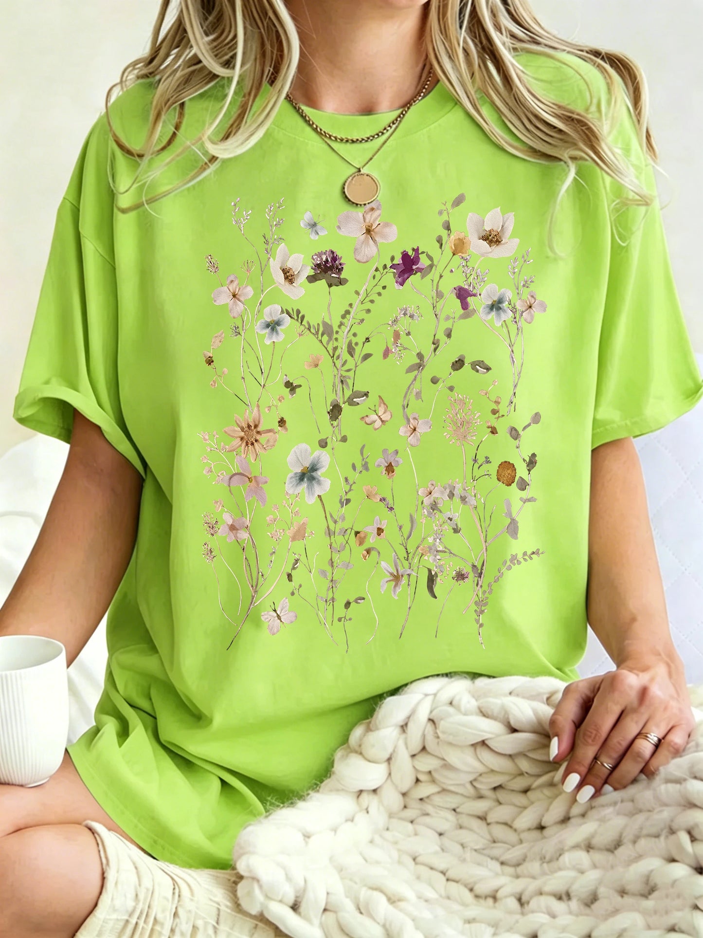 Floral Cluster Print Oversized Short Sleeve T-Shirt