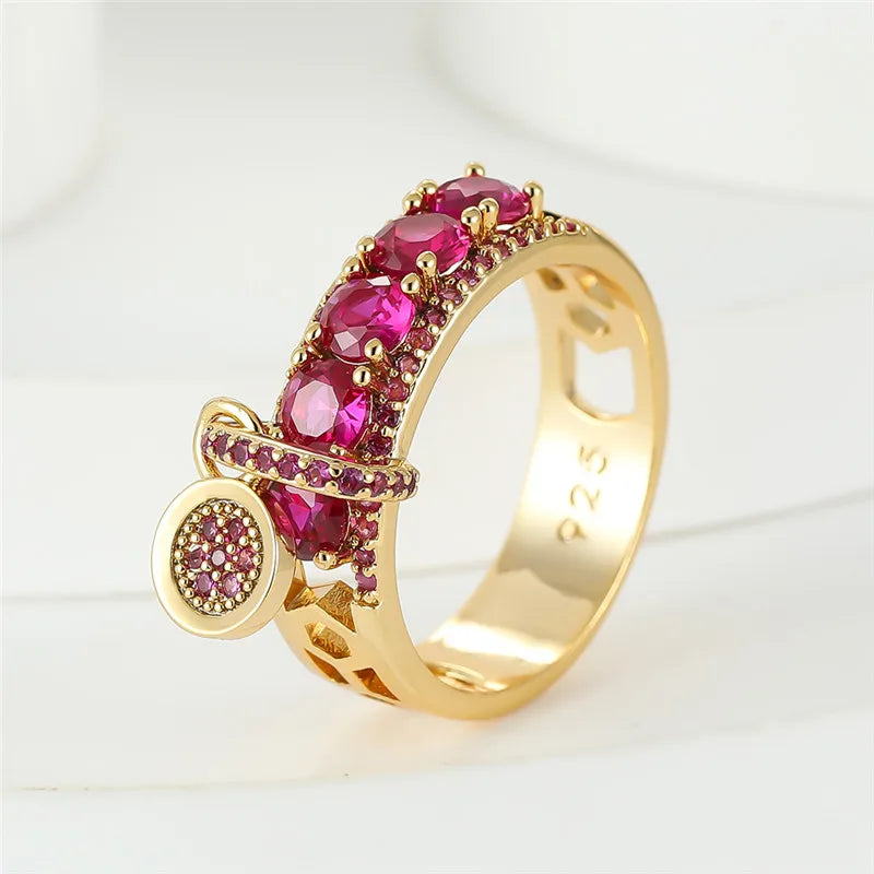 Vintage Gold Tone Royal Blue Stone Statement Ring for Women