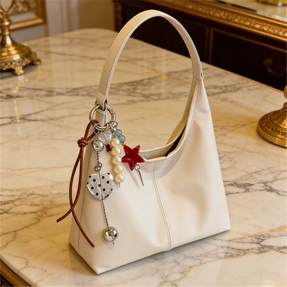 Elegant Shoulder Underarm Bags with Pendant Solid Color Synthetic Leather Handbags for Women Everyday Travel  Shopping, Parties