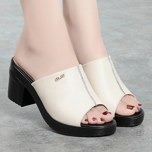 Women's Platform Peep Toe Mule Sandals with Chunky Heel