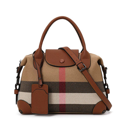 Aidrani Exquisite Retro Plaid Canvas Leather Stitching Women's Handbag for Daily Commute Novelty 2026 Handbags