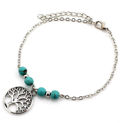 Bohemian Turquoise Starfish Beaded Anklet with Adjustable Chain