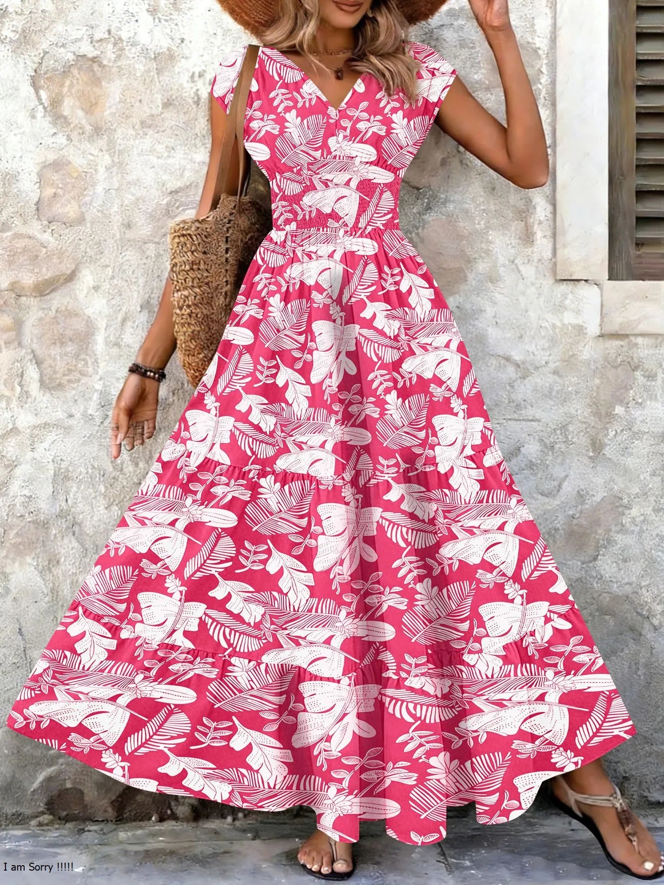 Vintage Floral Print V-Neck Short Sleeve Maxi Dress