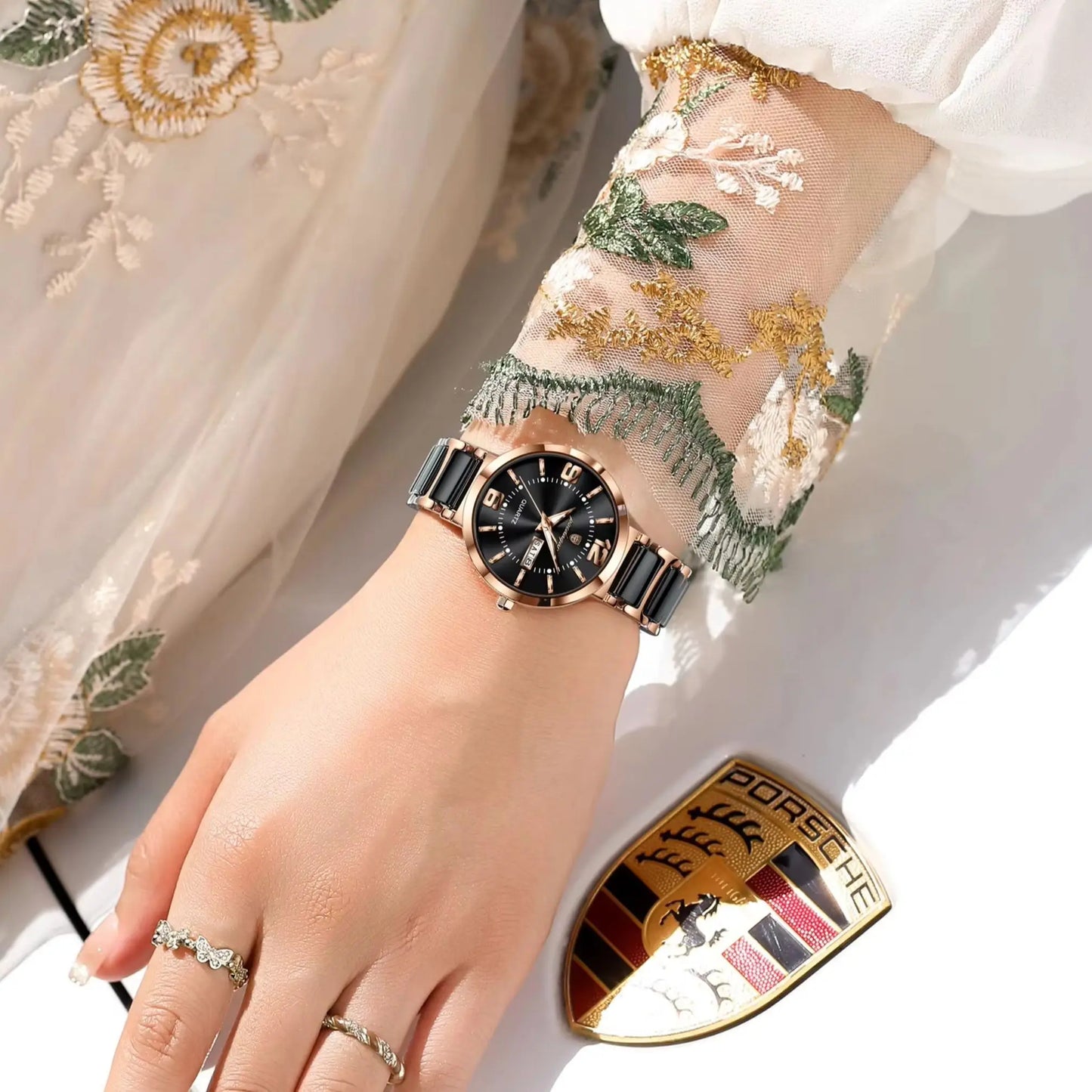 Luxury Stainless Steel Week & Date Quartz Watch