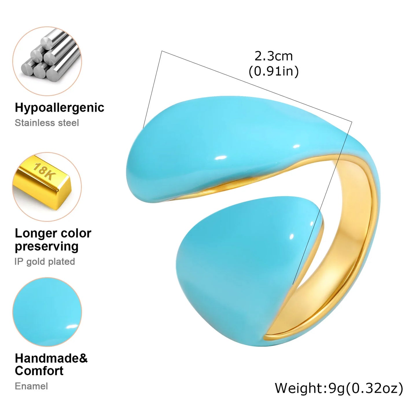 Chunky Open Twist Blue Enamel Statement Ring for Women