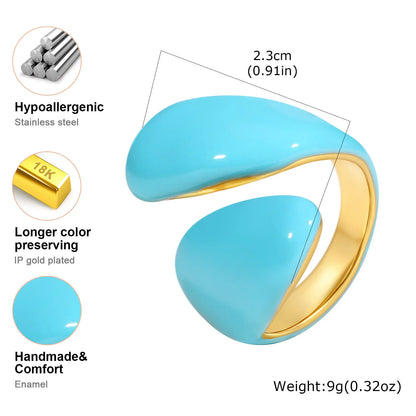 Chunky Open Twist Blue Enamel Statement Ring for Women