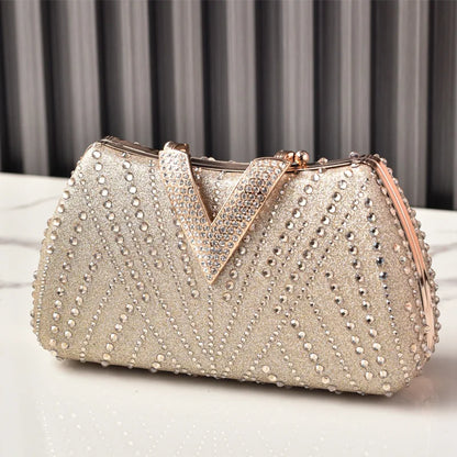 Silver Party Bag Diamond Wedding Inspired Designer Handbags for Women V Hasp Luxury Quality  Rhinestone Shoulder Crossbody Bags