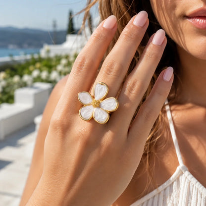 18K Gold Plated Vintage Hollow Floral Statement Ring for Women