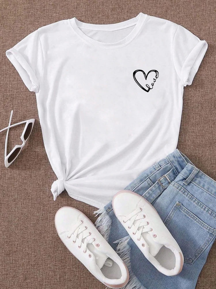 Love Heart Graphic Print Short Sleeve T-Shirt