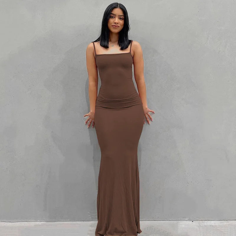 Sleeveless Spaghetti Strap Bodycon Trumpet Maxi Dress