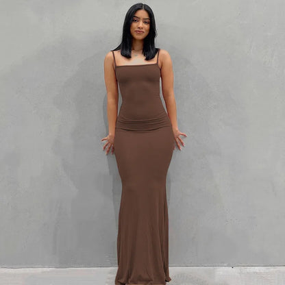 Sleeveless Spaghetti Strap Bodycon Trumpet Maxi Dress