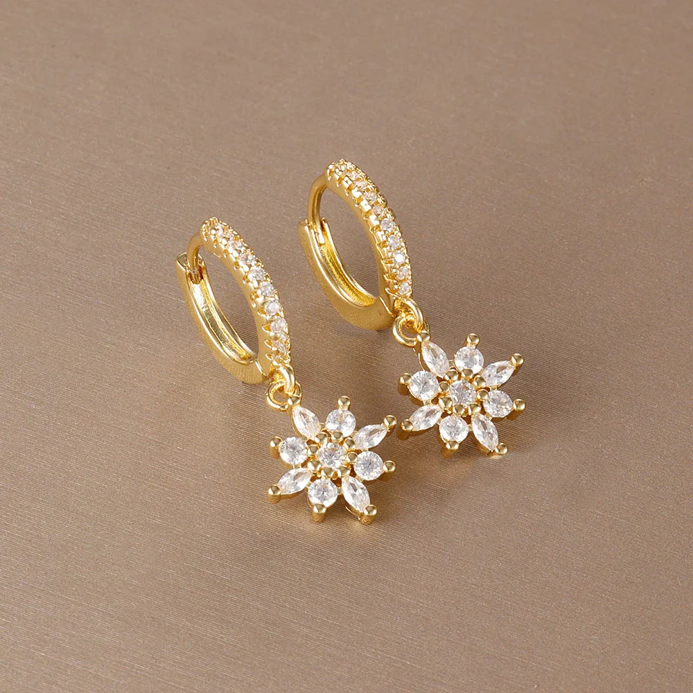 Luxury Stainless Steel Star Dangle Earrings with Sparkling Zircon