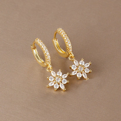 Luxury Stainless Steel Star Dangle Earrings with Sparkling Zircon
