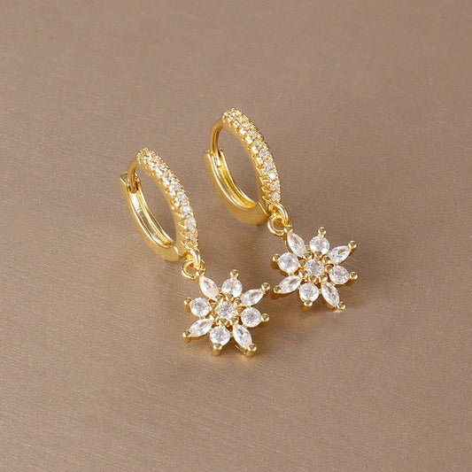 Luxury Stainless Steel Star Dangle Earrings with Sparkling Zircon