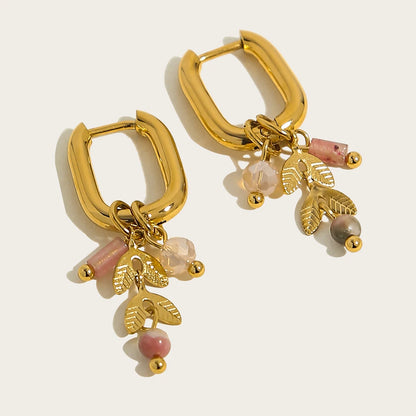 18K Gold Plated Stainless Steel Hoop Earrings with Natural Green Stone