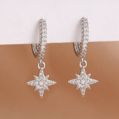 Luxury Stainless Steel Star Dangle Earrings with Sparkling Zircon