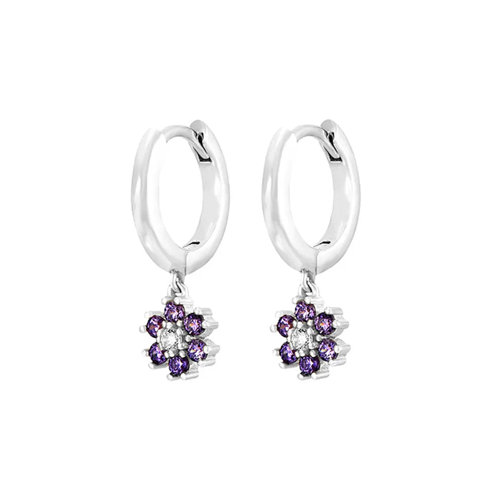 Stainless Steel Flower Dangle Earrings with Sparkling Zircon
