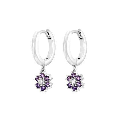 Stainless Steel Flower Dangle Earrings with Sparkling Zircon