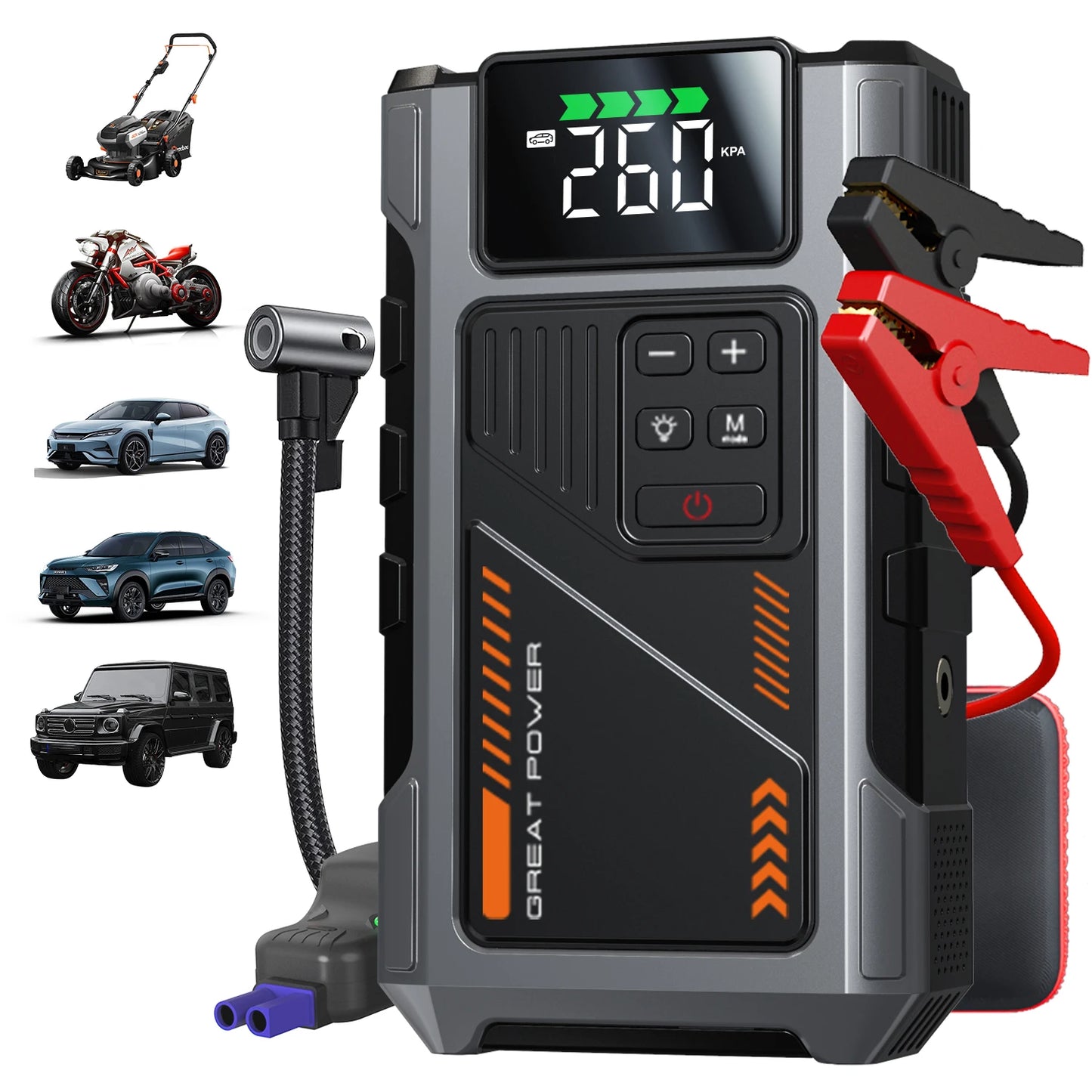 3000A Portable Car Jump Starter with 150 PSI Air Compressor for 7.5L Gas & 6.5L Diesel Engines