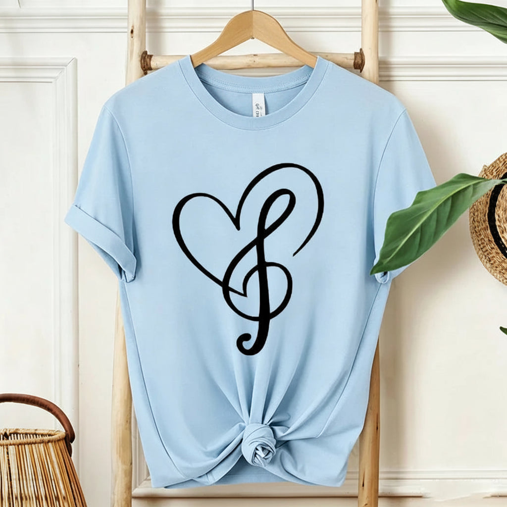 Minimalist Music Note Heart Print T-Shirt
