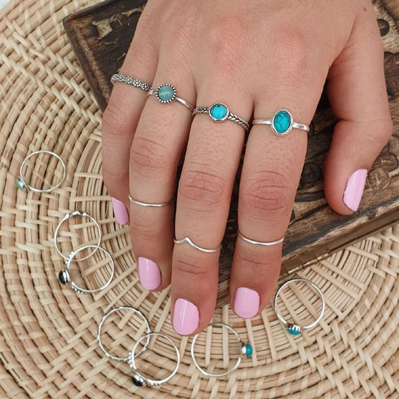 Bohemian Turquoise Gemstone Adjustable Ring for Women