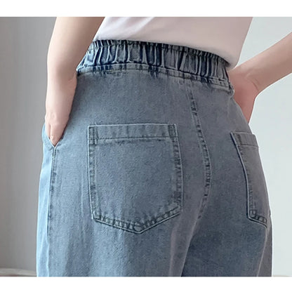 Classic Wide Leg Denim Pants with High-Rise Comfortable Fit