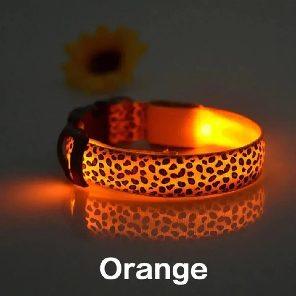 Leopard Print LED Safety Dog Collar