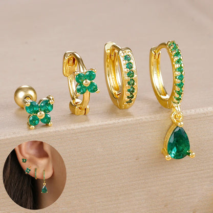 4-Piece Stainless Steel Zircon Huggie Hoop Earrings Set for Women