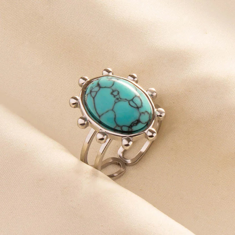 Bohemian Turquoise Gemstone Adjustable Ring for Women