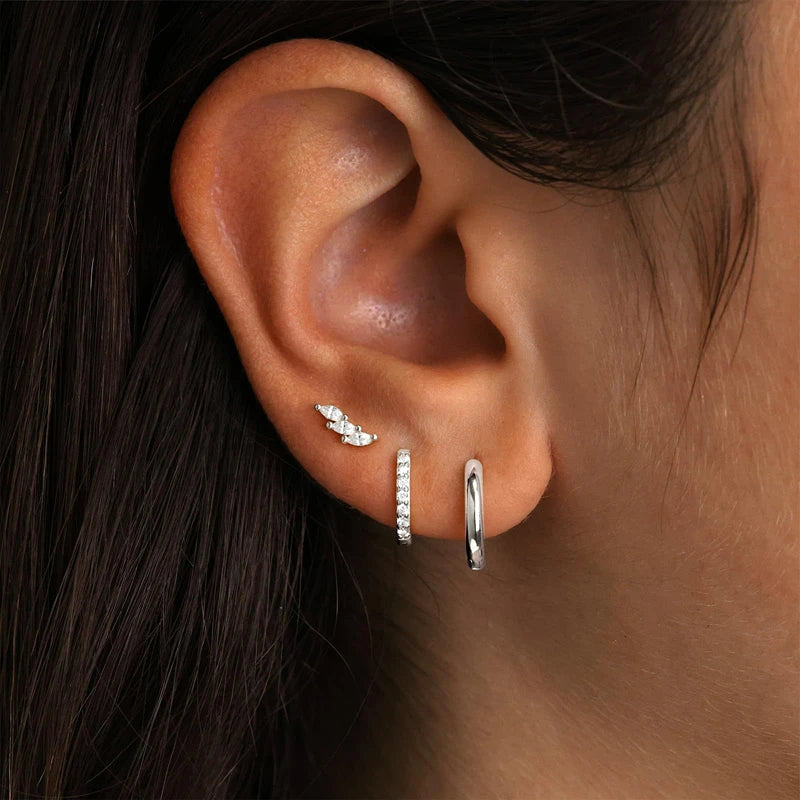 3-Piece Stainless Steel Zircon Huggie Hoop Earrings Set for Women